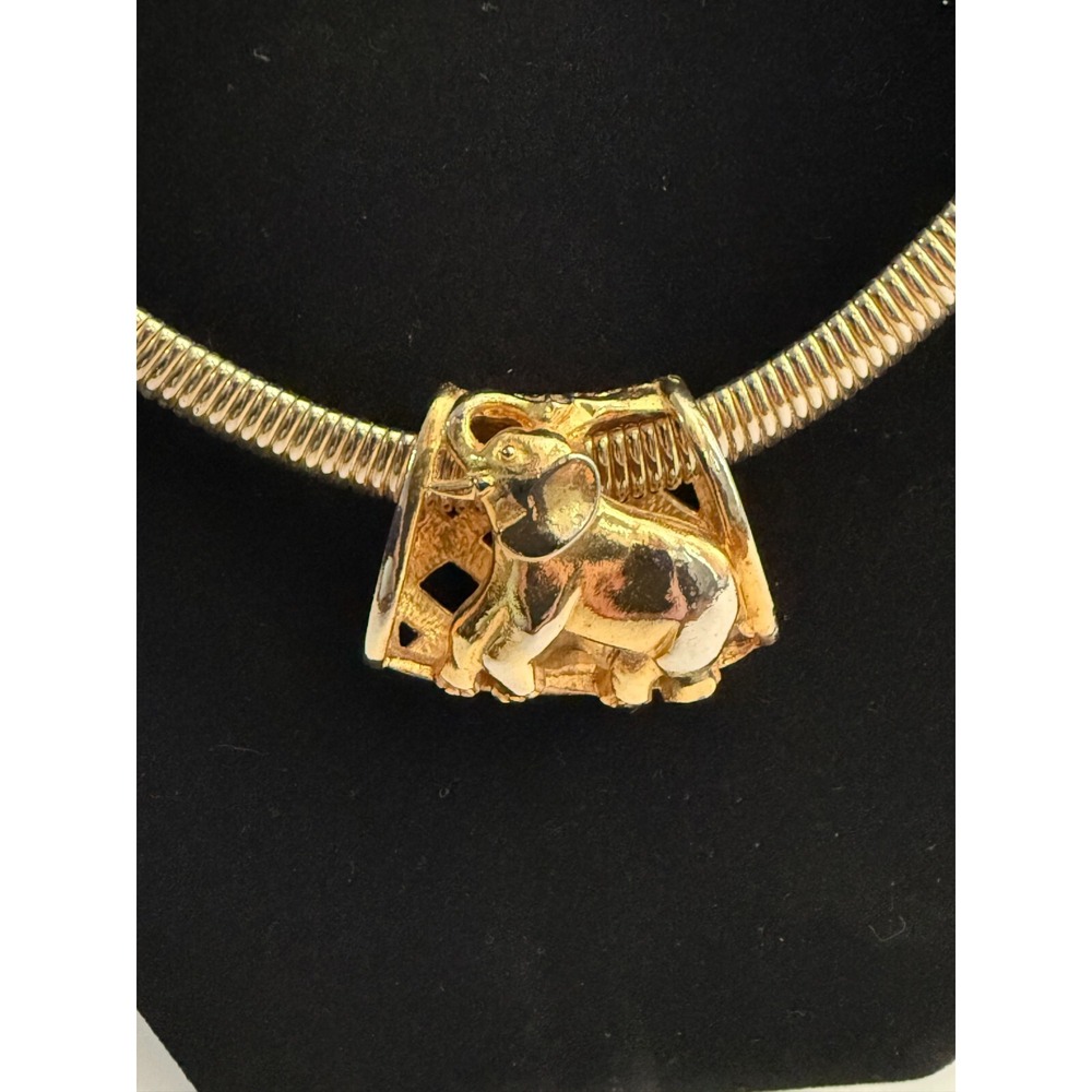 Rare VTG Lg Gold Tone Reversible Elephant Crisscross Pendant On‎ Snake Chain 15"